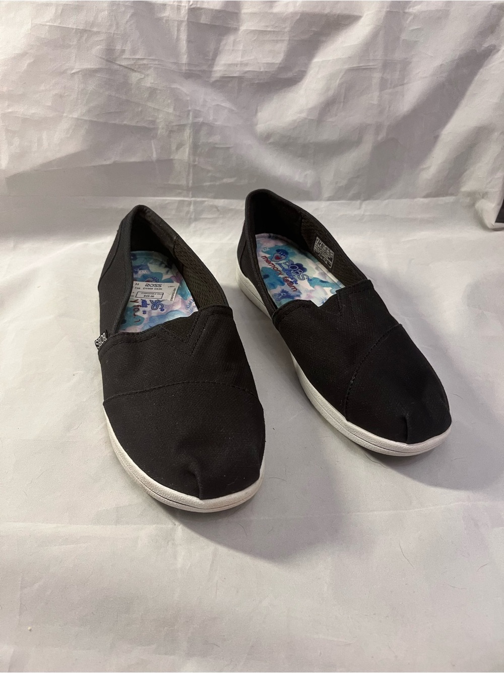 Bob's by Skechers Black Slip-On Canvas Flats with White Soles